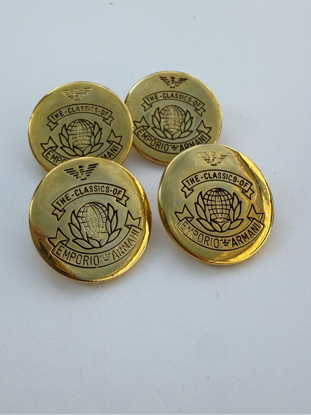 Vintage Emporio Armani The Classics 19mm Gold Crest Logo Blazer Buttons Set of 4